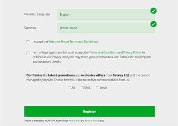 Betway registration final page