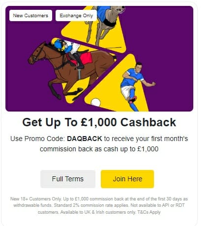 betdaq £1,000 cashback welcome offer screenshot