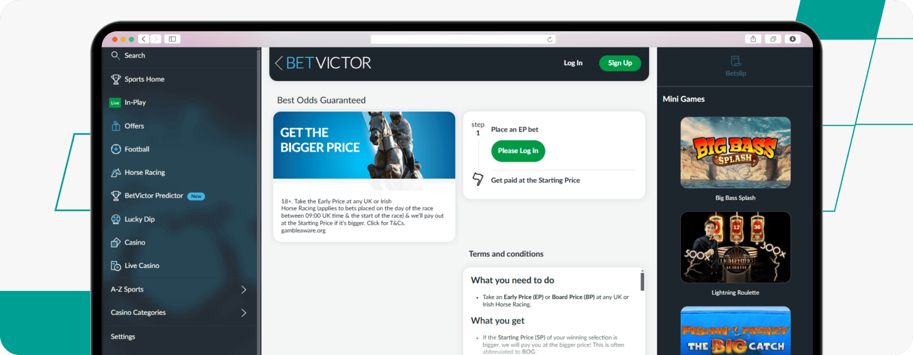 screenshot of betvictor best odds guaranteed offer